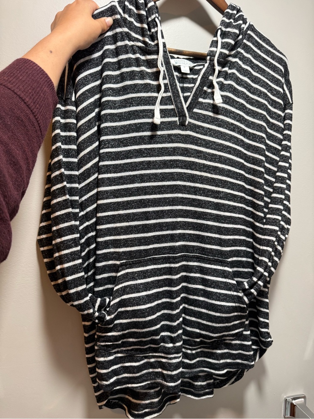 Market & Spruce Black White Striped Pullover Hoodie with Large Pocket Size XL